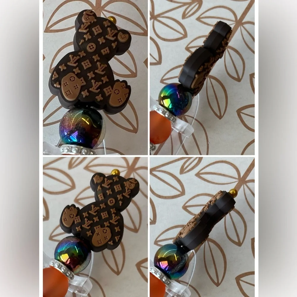 Teddy Bear Beaded Pen - Brown Orange Tones - Handmade